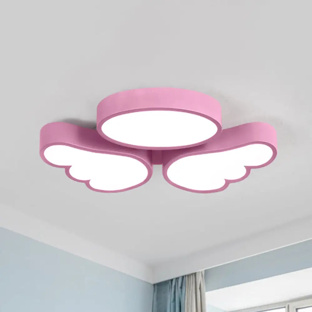 Round Wing Flush Ceiling Light - Cartoon Acrylic Led Flushmount Lighting Bedroom Decor Pink
