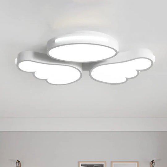 Round Wing Flush Ceiling Light - Cartoon Acrylic Led Flushmount Lighting Bedroom Decor White