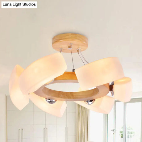 Round Wooden Flush Mount Ceiling Light With 4/6 Lights In Warm/White Modern Style