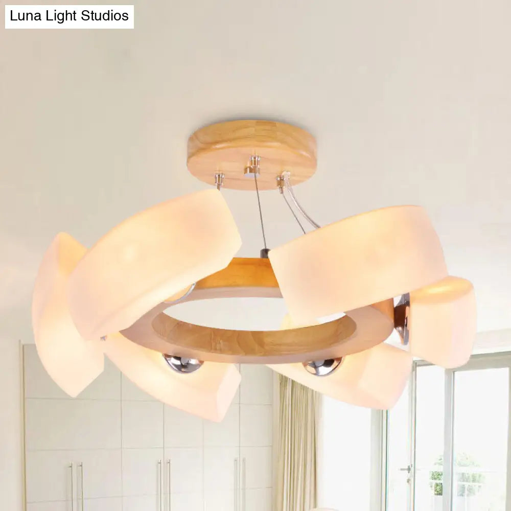 Round Wooden Flush Mount Ceiling Light With 4/6 Lights In Warm/White Modern Style