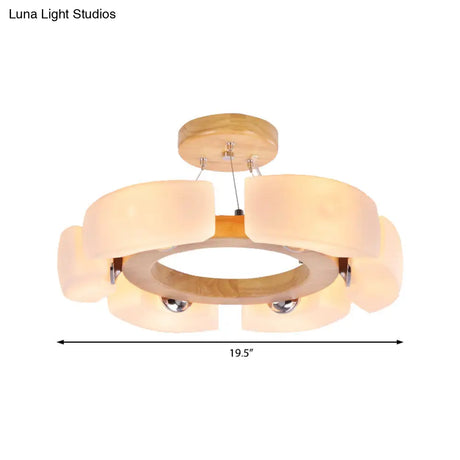 Round Wooden Flush Mount Ceiling Light With 4/6 Lights In Warm/White Modern Style