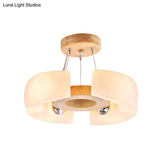 Round Wooden Flush Mount Ceiling Light With 4/6 Lights In Warm/White Modern Style