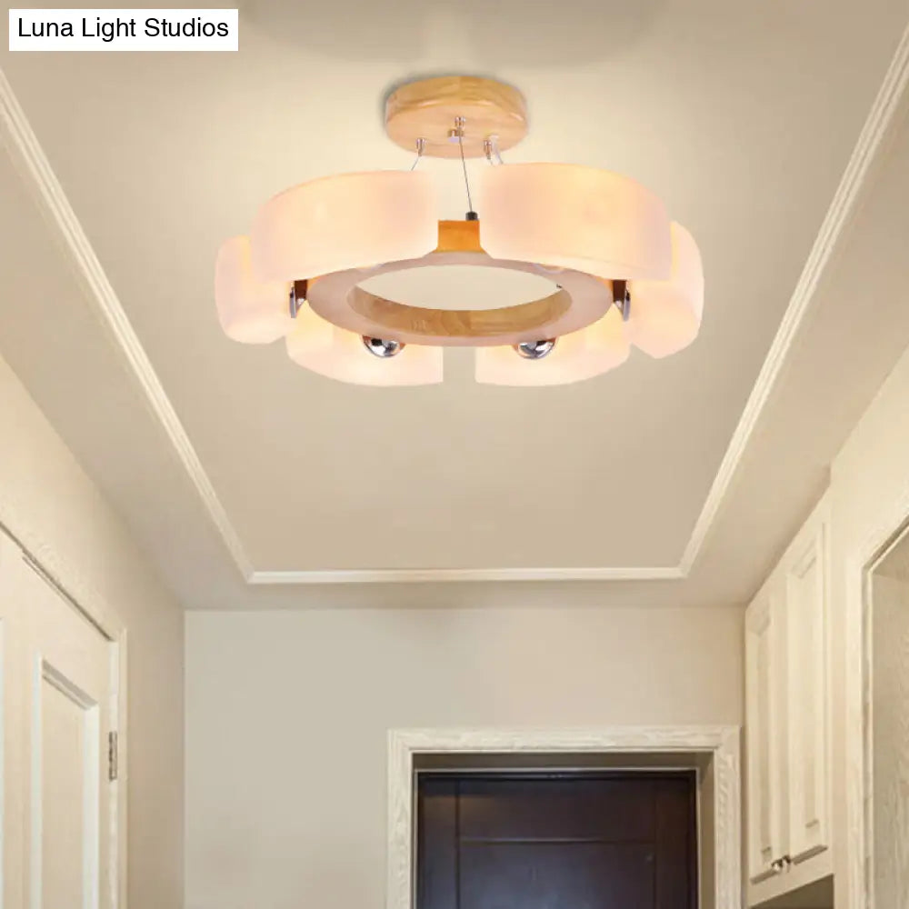 Modern Wooden Round Ceiling Light Fixture - 4/6 Flush Mount In Warm/White Options 6 / White