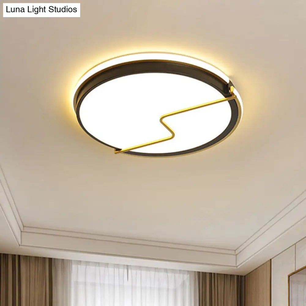 Rounded Bedroom Flush Ceiling Light Acrylic Led Mount Lamp In Black - 16/19.5 W / 16 Warm