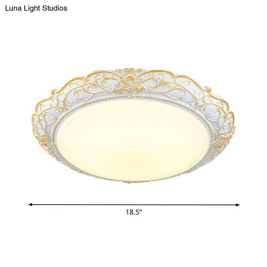 Rounded Cream Glass Led Ceiling Lamp - Traditional Bedroom Lighting In White-Gold