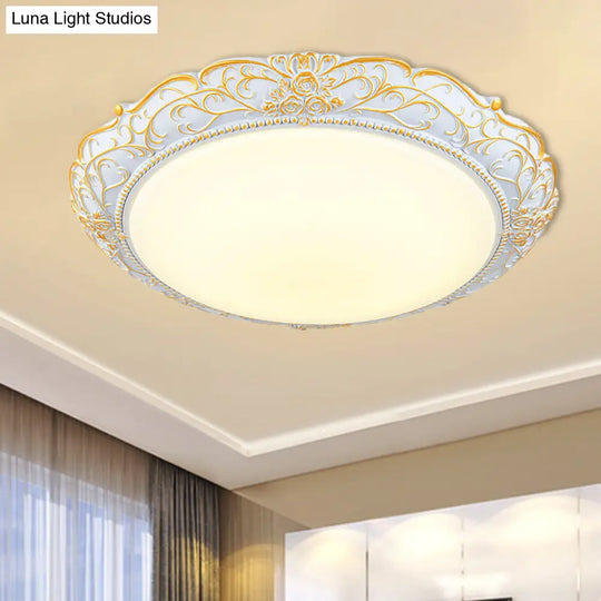 Rounded Cream Glass Led Ceiling Lamp - Traditional Bedroom Lighting In White-Gold / 18.5