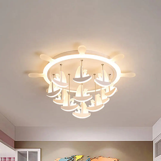 Rubber Canopy Pendant Chandelier With Boat Acrylic Shade And Kids Led Hanging Light