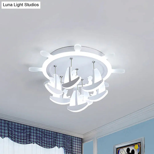 Rubber Canopy Pendant Chandelier With Boat Acrylic Shade And Kids Led Hanging Light (17/21/25) -