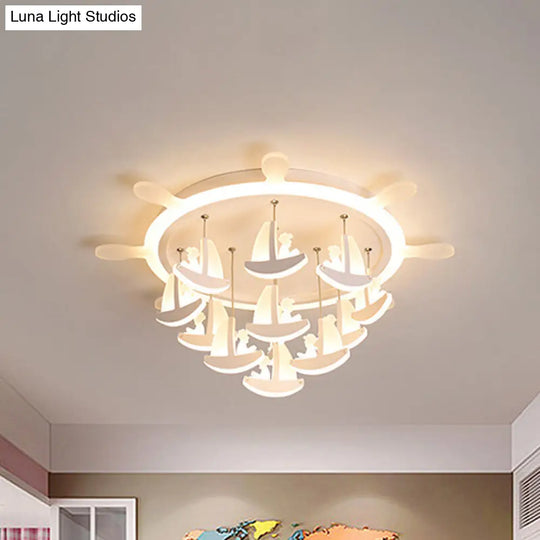 Rubber Canopy Pendant Chandelier With Boat Acrylic Shade And Kids Led Hanging Light (17/21/25) -