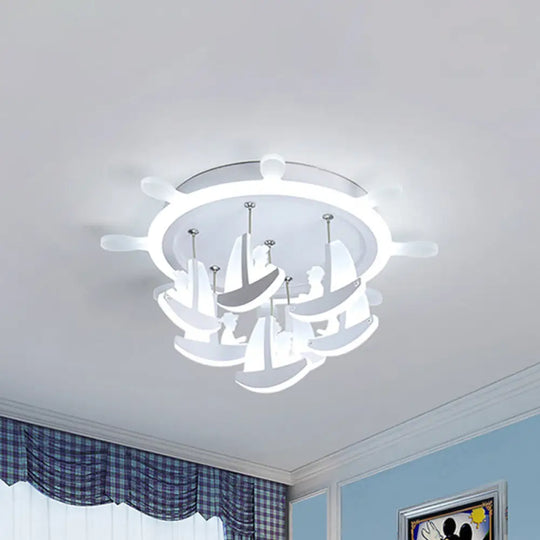 Rubber Canopy Pendant Chandelier With Boat Acrylic Shade And Kids Led Hanging Light