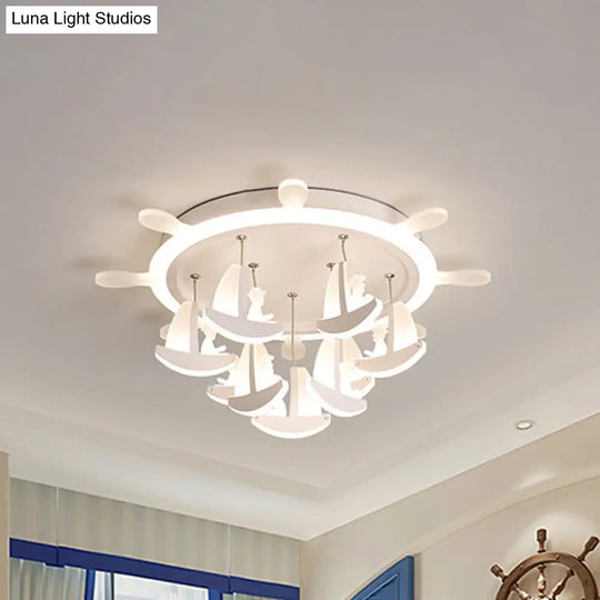 Rubber Canopy Pendant Chandelier With Boat Acrylic Shade And Kids Led Hanging Light (17/21/25) -