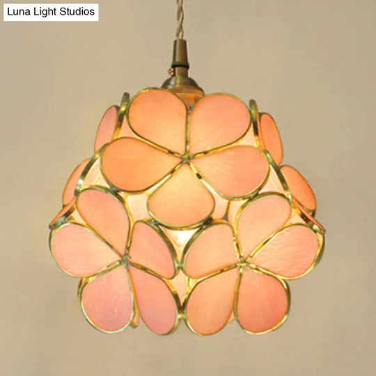 Ruchbah - Tiffany Style Blue/Clear/Pink Glass Pendant Ceiling Light