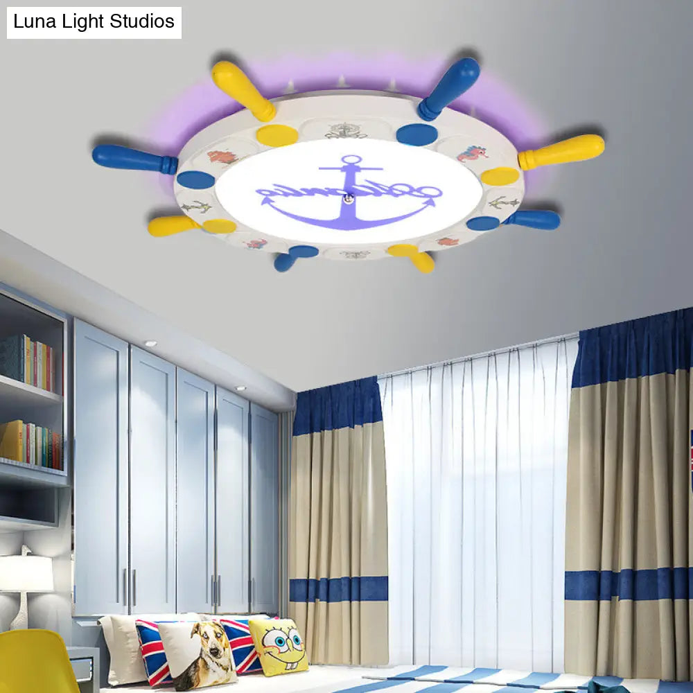 Rudder Design Flushmount Ceiling Light For Kids Room With Led In Yellow