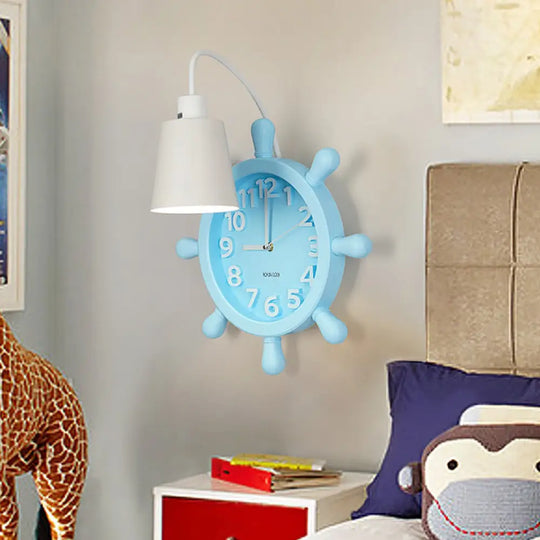 Rudder Design Wall Lamp With 1 Metal Light In Pink/Blue Finish - Perfect For Kids Bedside! Blue