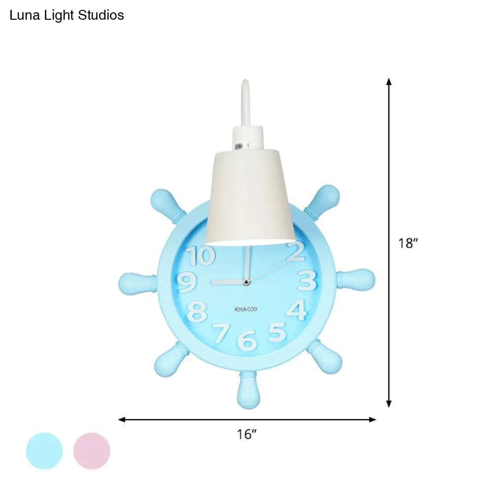 Rudder Design Wall Lamp With 1 Metal Light In Pink/Blue Finish - Perfect For Kids Bedside!