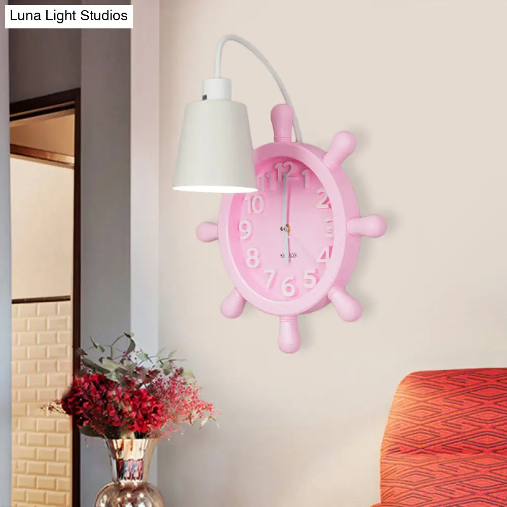 Rudder Design Wall Lamp With 1 Metal Light In Pink/Blue Finish - Perfect For Kids Bedside!