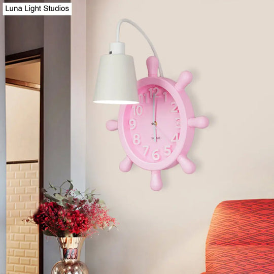 Rudder Design Wall Lamp With 1 Metal Light In Pink/Blue Finish - Perfect For Kids Bedside!