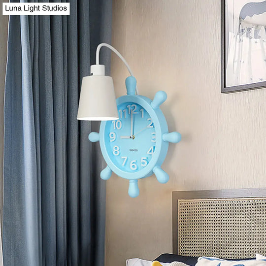 Rudder Design Wall Lamp With 1 Metal Light In Pink/Blue Finish - Perfect For Kids Bedside!