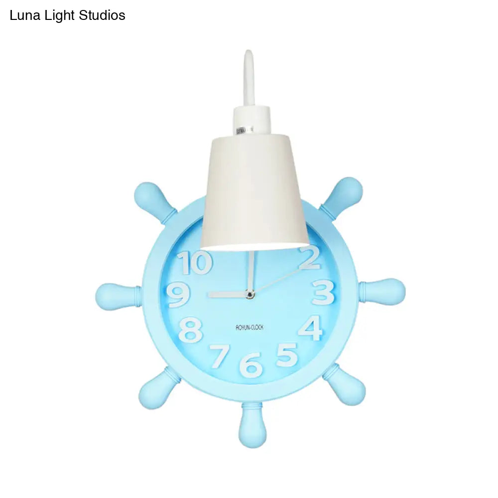 Rudder Design Wall Lamp With 1 Metal Light In Pink/Blue Finish - Perfect For Kids Bedside!