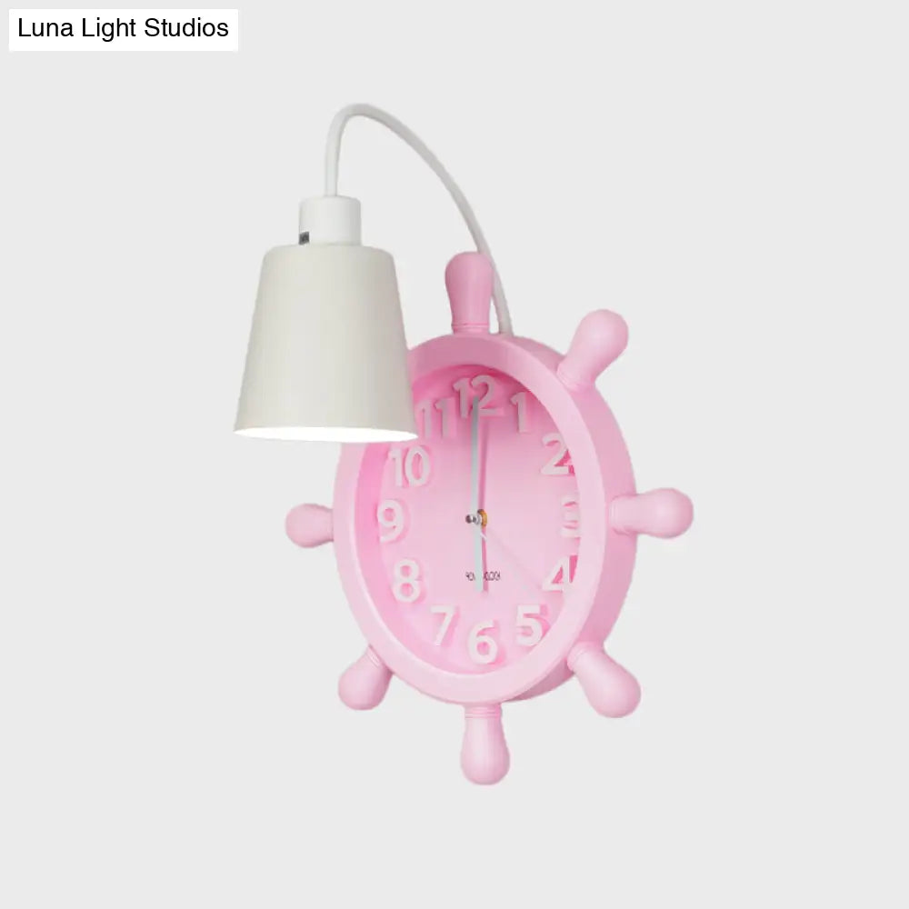 Rudder Design Wall Lamp With 1 Metal Light In Pink/Blue Finish - Perfect For Kids Bedside!