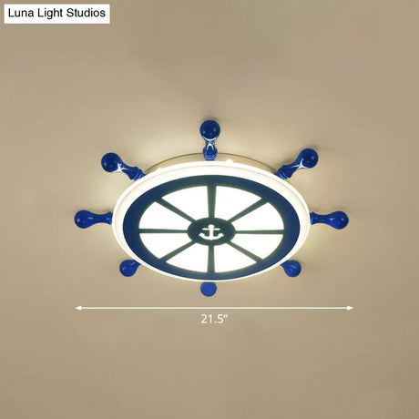 Rudder Kids Ceiling Lamp In Navy Blue - Creative Led Flush Mount Light