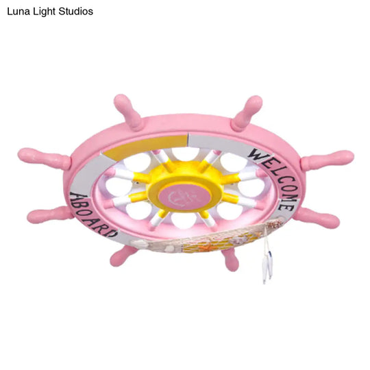 Rudder Kids Room Led Flush Mount Ceiling Light - Wooden 8 Heads Mediterranean Design Pink