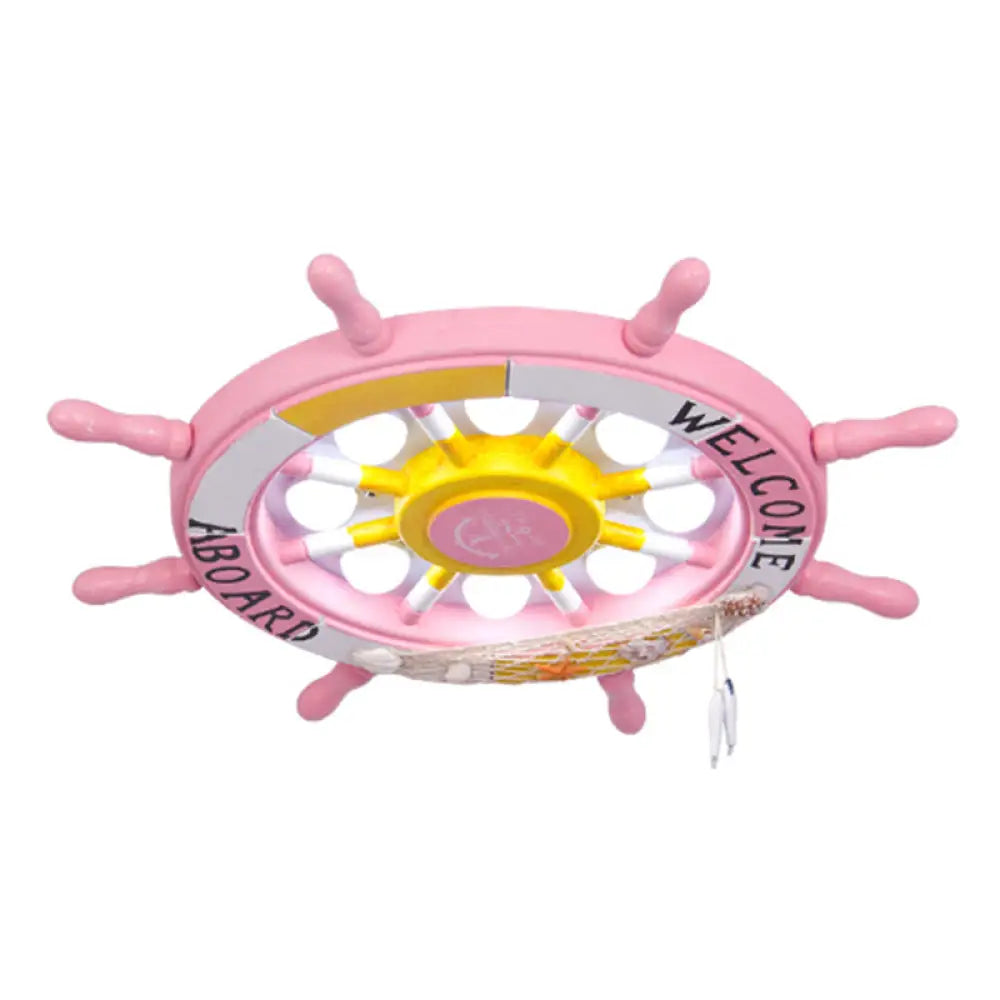 Rudder Kids Room Led Flush Mount Ceiling Light - Wooden 8 Heads Mediterranean Design Pink