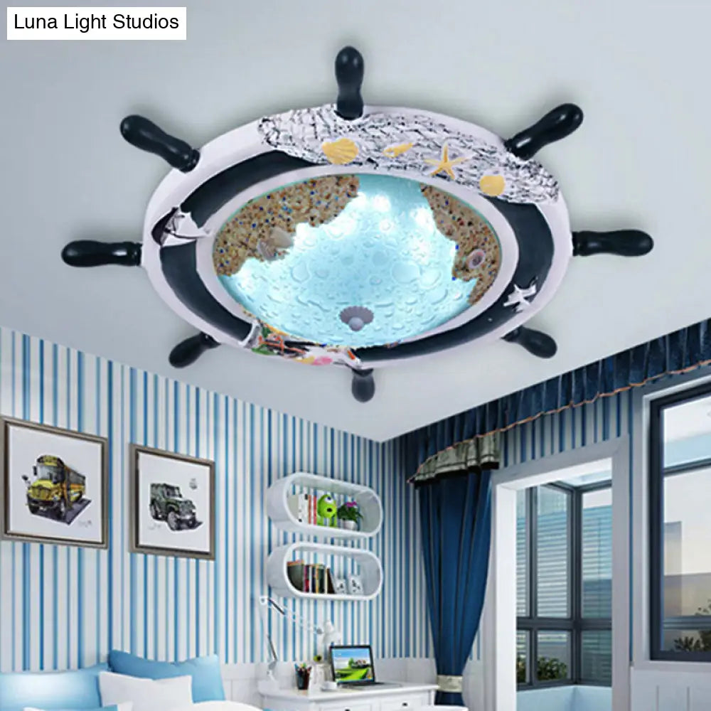 Rudder Metal Blue Flush Ceiling Light: A Mediterranean - Inspired Lamp For Boys Bedroom