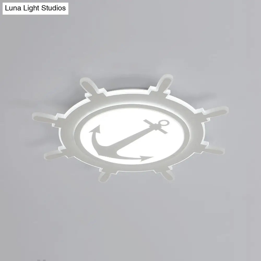 Rudder Shaped Led Flush Ceiling Light For Kindergarten - Simple & Stylish White Acrylic Mount