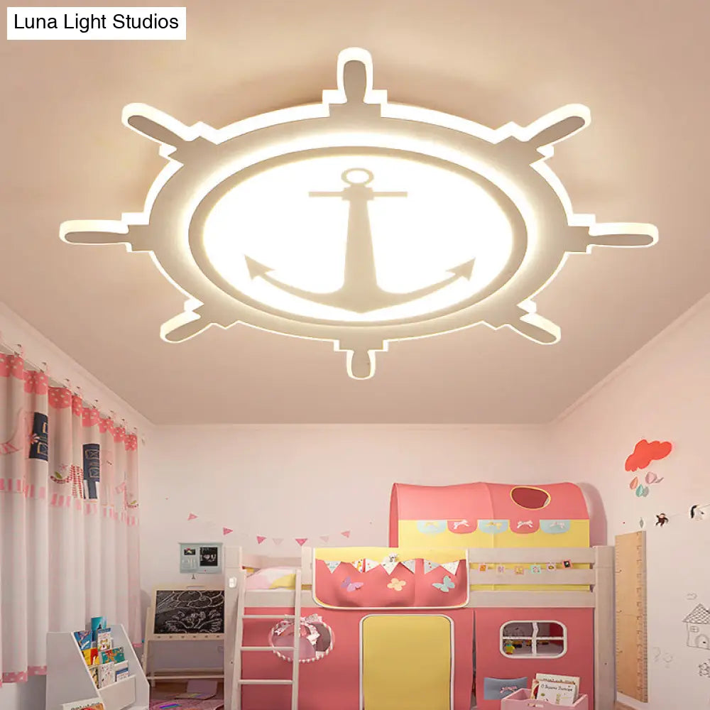 Rudder Shaped Led Flush Ceiling Light For Kindergarten - Simple & Stylish White Acrylic Mount