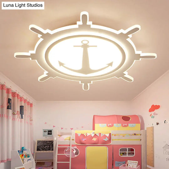 Rudder Shaped Led Flush Ceiling Light For Kindergarten - Simple & Stylish White Acrylic Mount