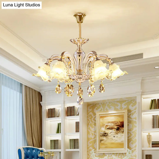 Ruffled Glass Chandelier: 2-Layer Antiqued Design 3/6 Lights Gold Finish