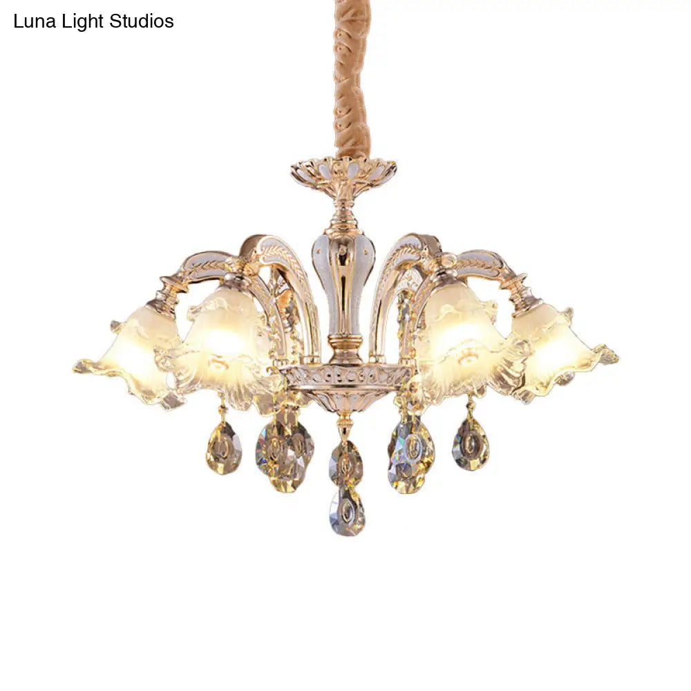 Ruffled Glass Chandelier: 2-Layer Antiqued Design 3/6 Lights Gold Finish