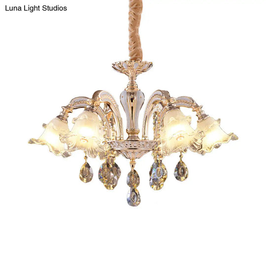 Ruffled Glass Chandelier: 2-Layer Antiqued Design 3/6 Lights Gold Finish