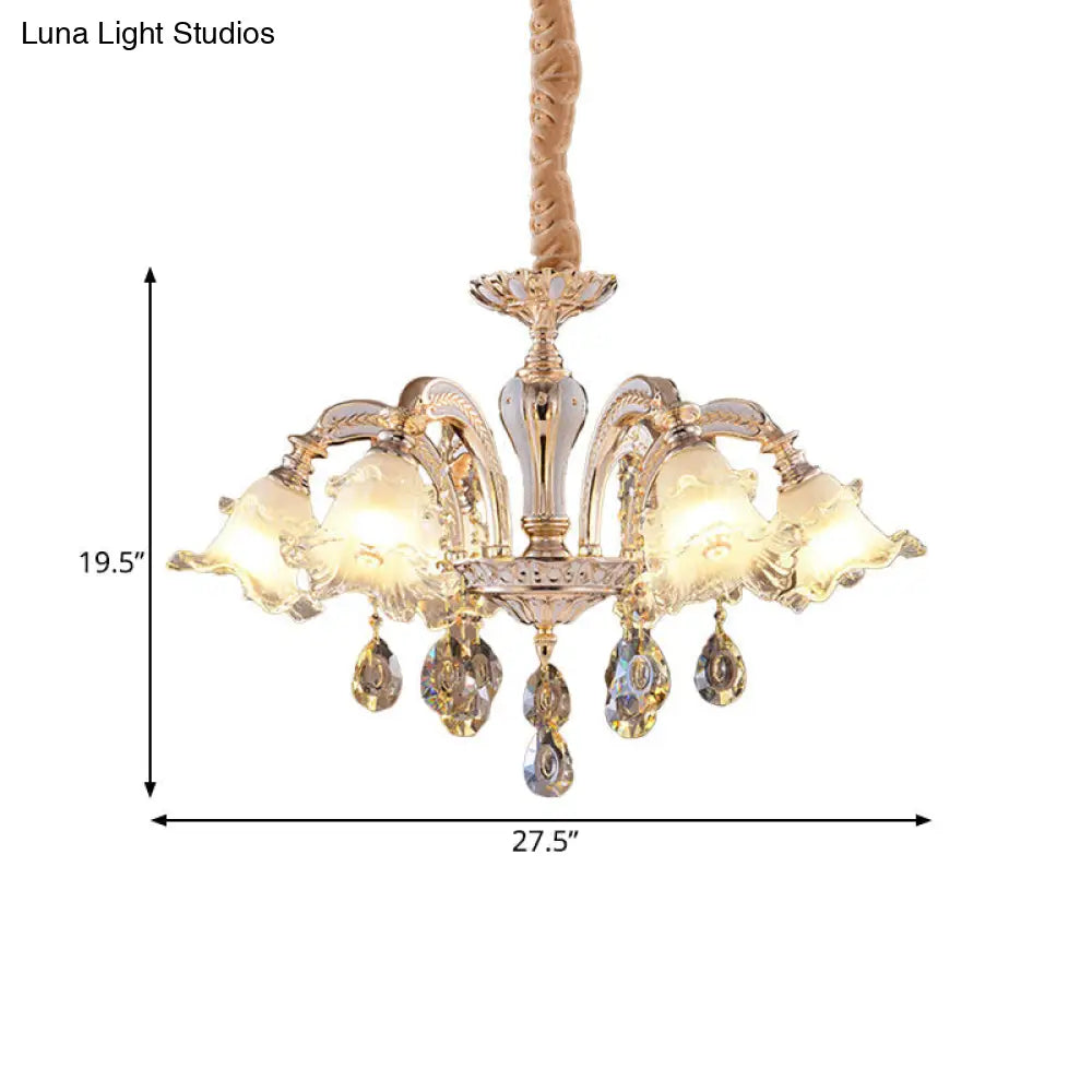 Ruffled Glass Chandelier: 2-Layer Antiqued Design 3/6 Lights Gold Finish