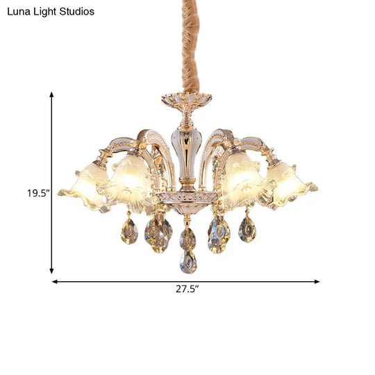 Ruffled Glass Chandelier: 2-Layer Antiqued Design 3/6 Lights Gold Finish