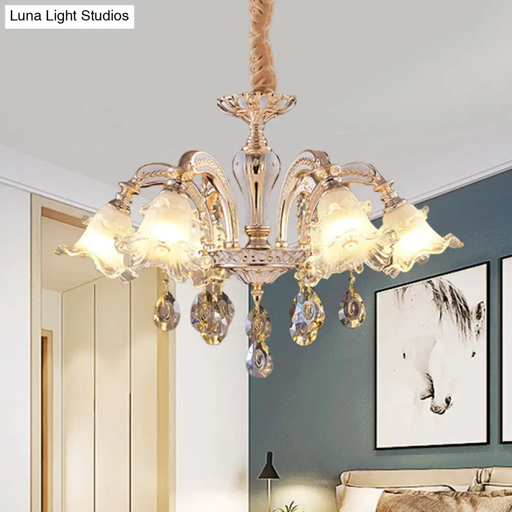 Ruffled Glass Chandelier: 2-Layer Antiqued Design 3/6 Lights Gold Finish 6 /