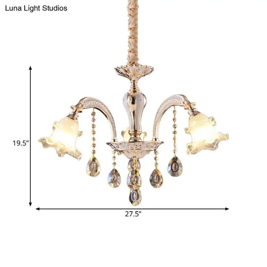 Ruffled Glass Chandelier: 2-Layer Antiqued Design 3/6 Lights Gold Finish