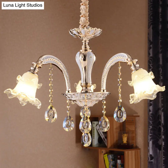 Ruffled Glass Chandelier: 2-Layer Antiqued Design 3/6 Lights Gold Finish 3 /