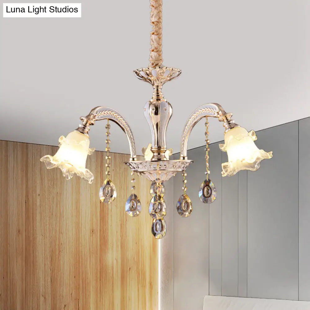 Ruffled Glass Chandelier: 2-Layer Antiqued Design 3/6 Lights Gold Finish