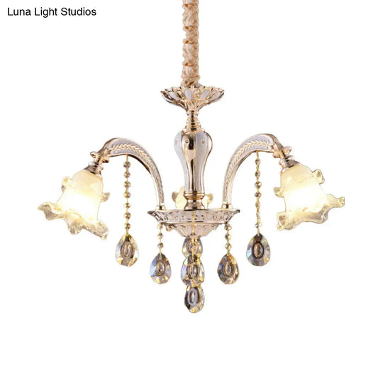 Ruffled Glass Chandelier: 2-Layer Antiqued Design 3/6 Lights Gold Finish