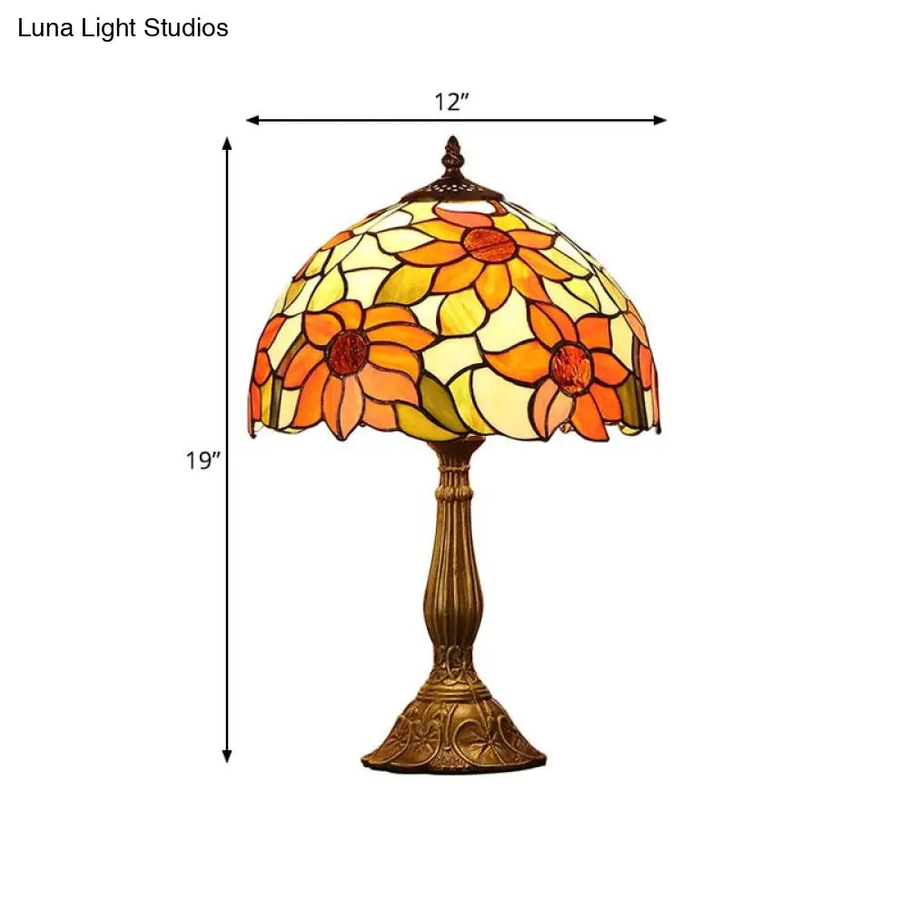 Tiffany Sunflowers Stained Glass Night Lamp With Bronze Finish - Hand-Cut Table Light