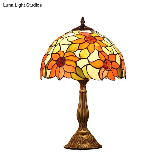 Rukh - Tiffany Sunflowers Night Lamp: Hand-Cut Stained Glass Table Light With