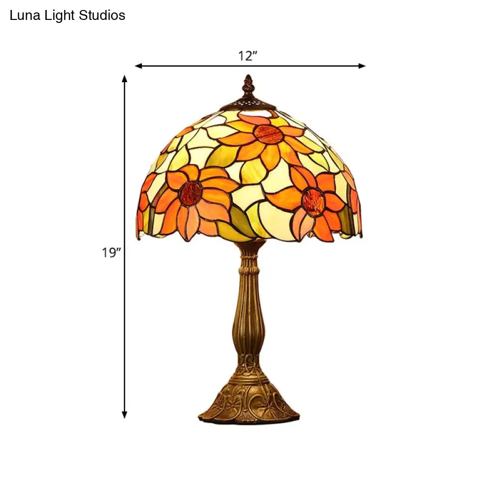 Rukh - Tiffany Sunflowers Night Lamp: Hand-Cut Stained Glass Table Light With