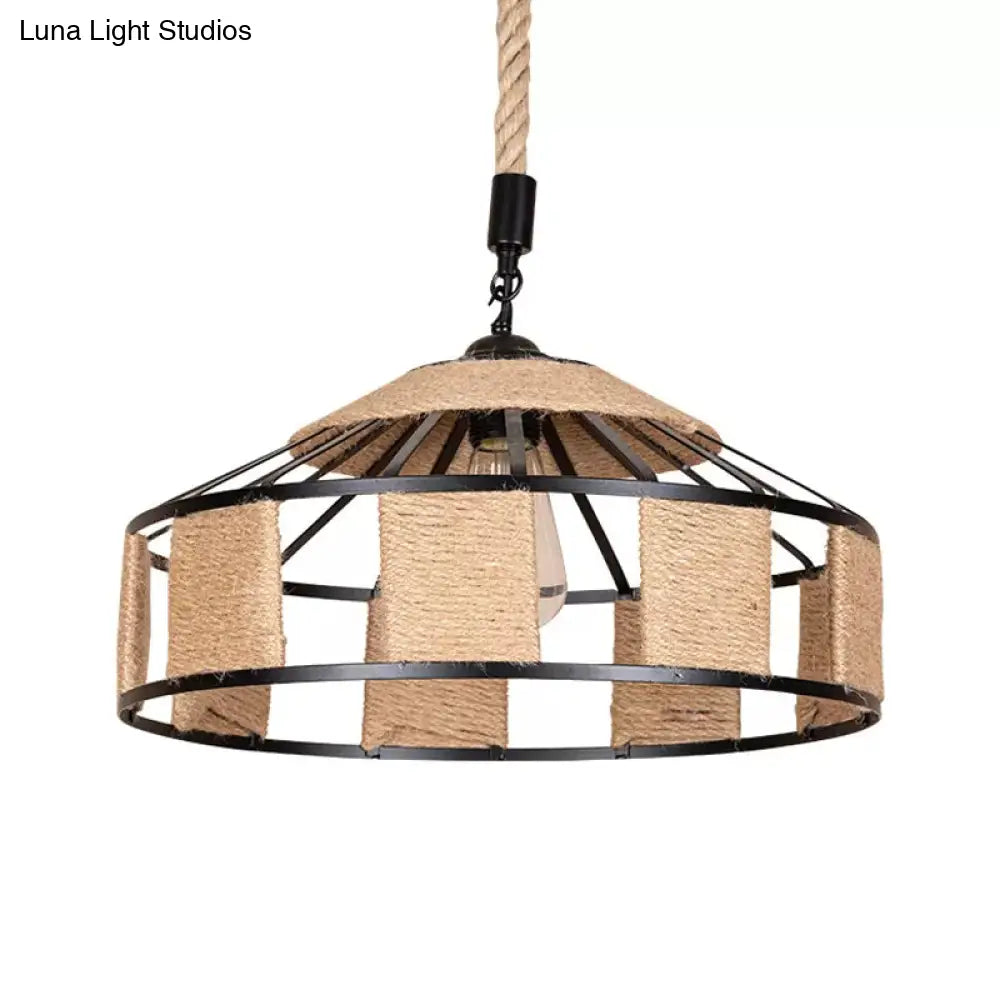 Rural Barn Pendant Light With Rustic Roped Design In Brown