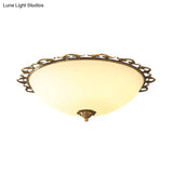 Rural Brass Flush Mount Ceiling Lamp With Frosted White Glass - 3/5 Bulbs Half - Globe Design