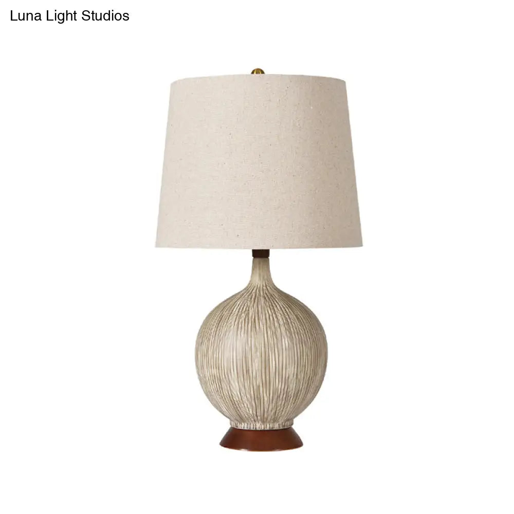 Rural Ceramic Globe Night Lamp With Flaxen Shade - Stylish 1-Head Bedroom Nightstand Light