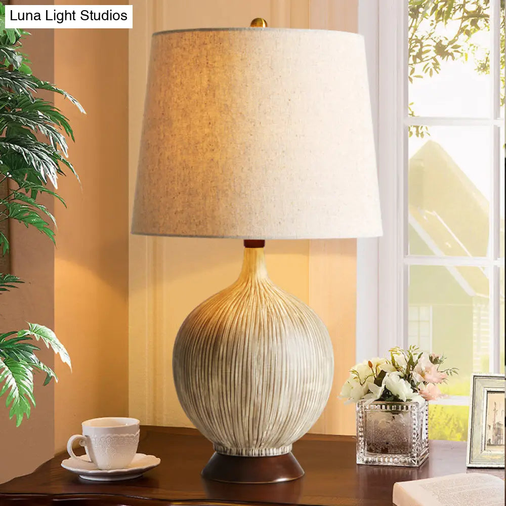 Rural Ceramic Globe Night Lamp With Flaxen Shade - Stylish 1-Head Bedroom Nightstand Light