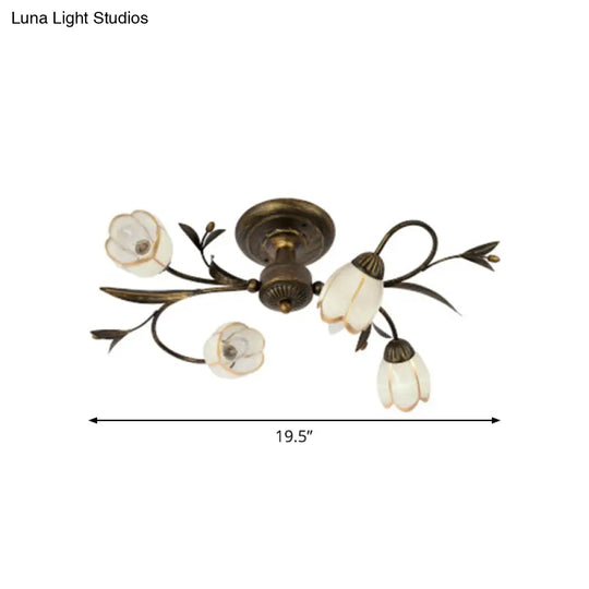 Rural Cream Glass 4/8/12-Light Bedroom Chandelier - Antique Brass Ceiling Mounted