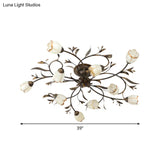 Rural Cream Glass 4/8/12-Light Bedroom Chandelier - Antique Brass Ceiling Mounted